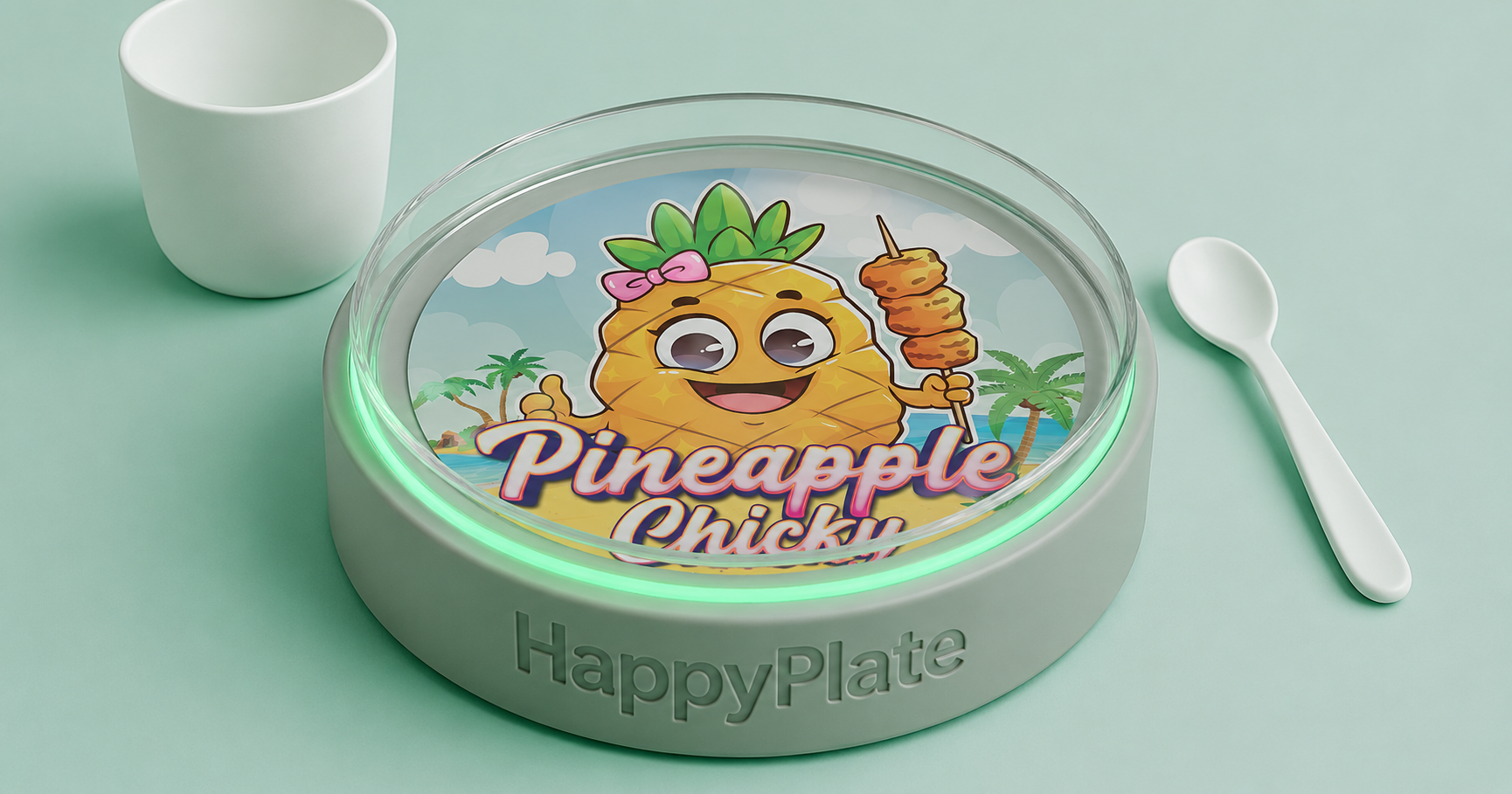 Happy Plate base with Pineapple Chicky inside and a clear plate on top